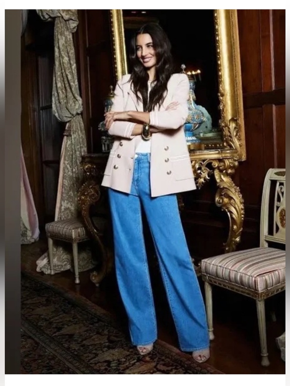 L’AGENCE Eileen Knit Double-Breasted Boyfriend Knit Blazer Blush Pink M $525 - Picture 3 of 15